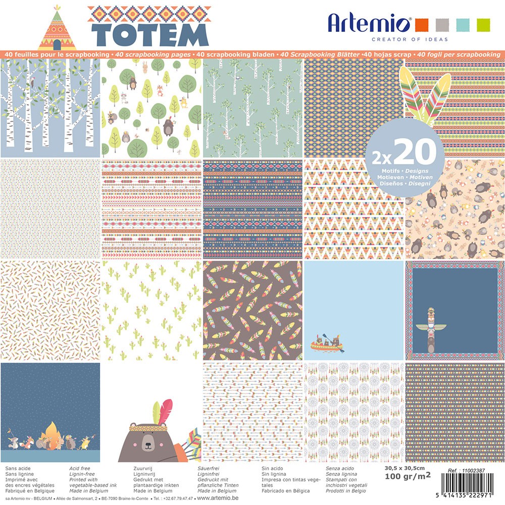 Bloc 20x2 feuilles Totem - 30x30 cm -Artemio