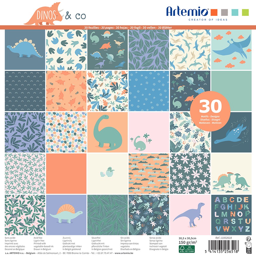Bloc 30 feuilles dino 30x30 cm - Artemio