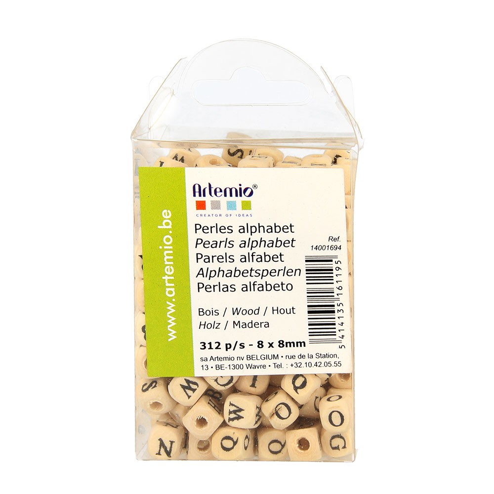 312 perles alphabet bois 8x8 mm - Artemio