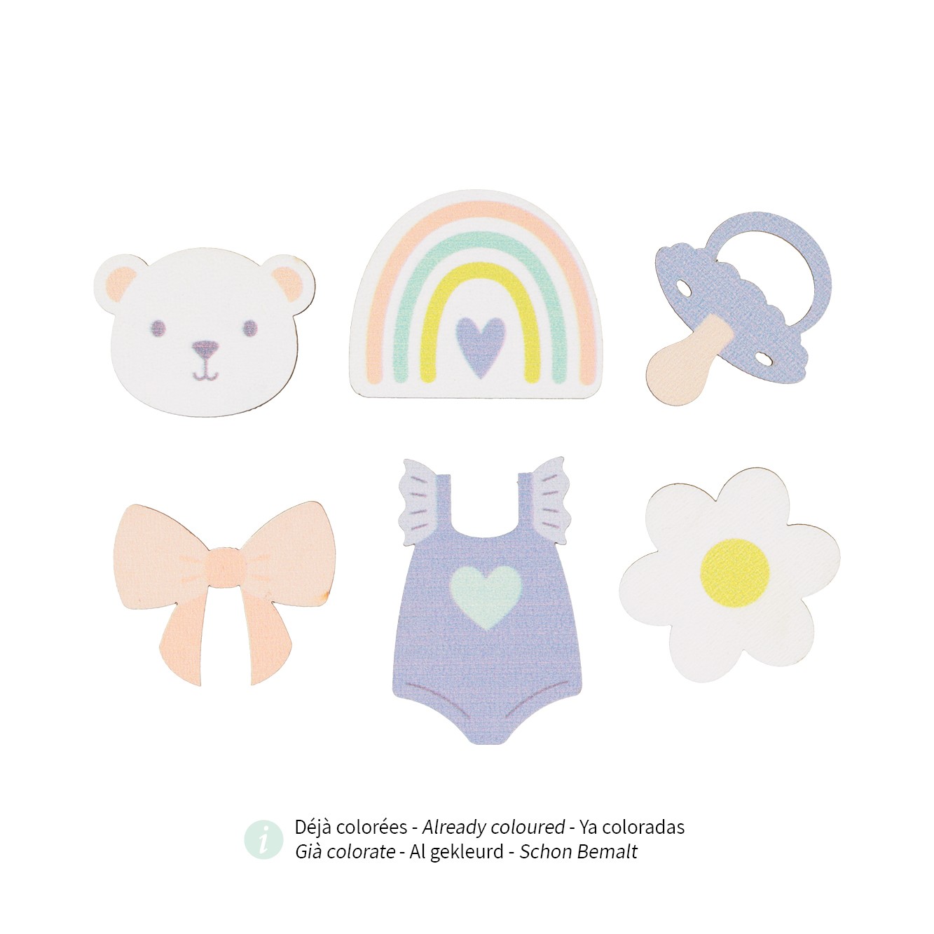 6 silhouettes colorées naissance en bois - Artemio