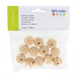 12 perles rondes bois 25 mm - Artemio