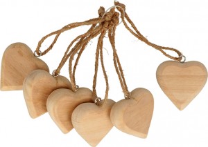 6 cœurs suspendus 6x5,5 cm bois - Artemio