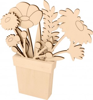 Set pot et fleurs bois - Artemio