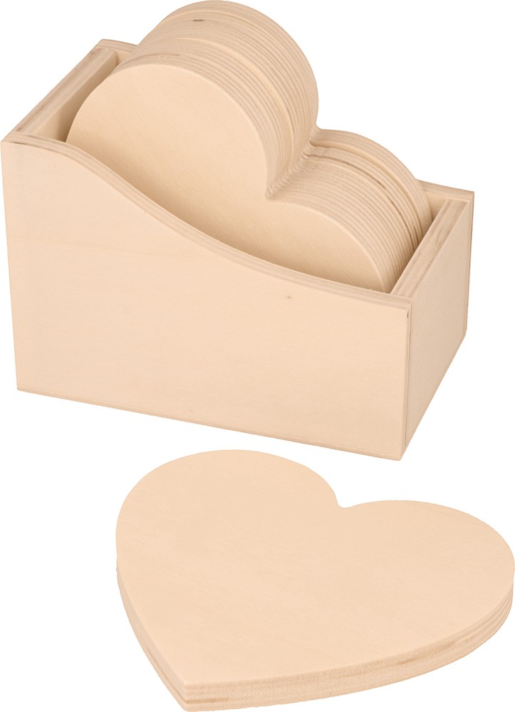 6 onderleggers harten 10x9 cm - hout - Artemio