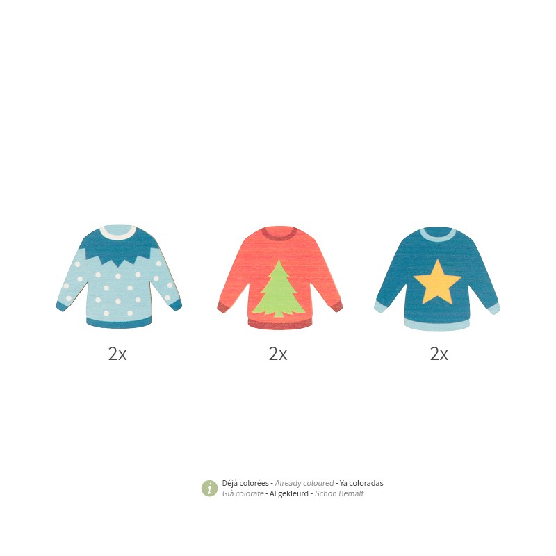 6 houten gekleurde silhouetten Kerst - Artemio