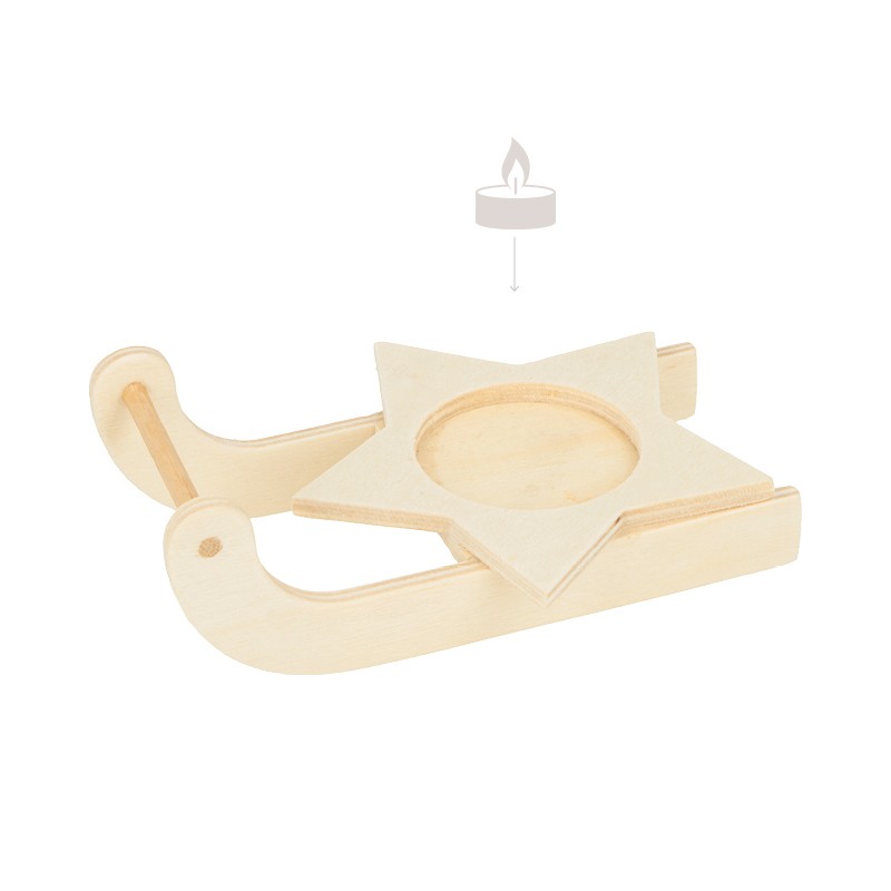 Houten kaarsenhouder slee  11,5x4 cm - Artemio