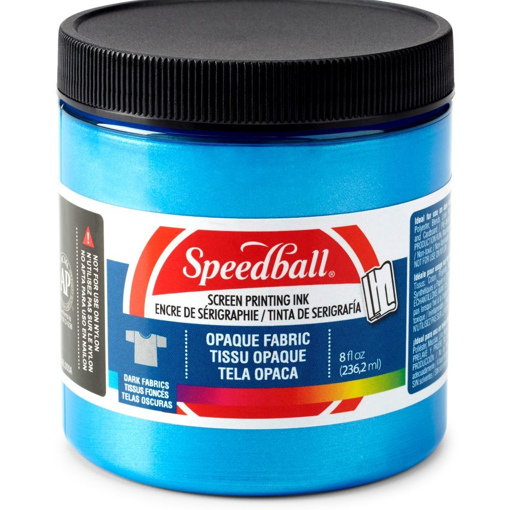 Shimmer fabric ink blue topaz screen printing -Speedball