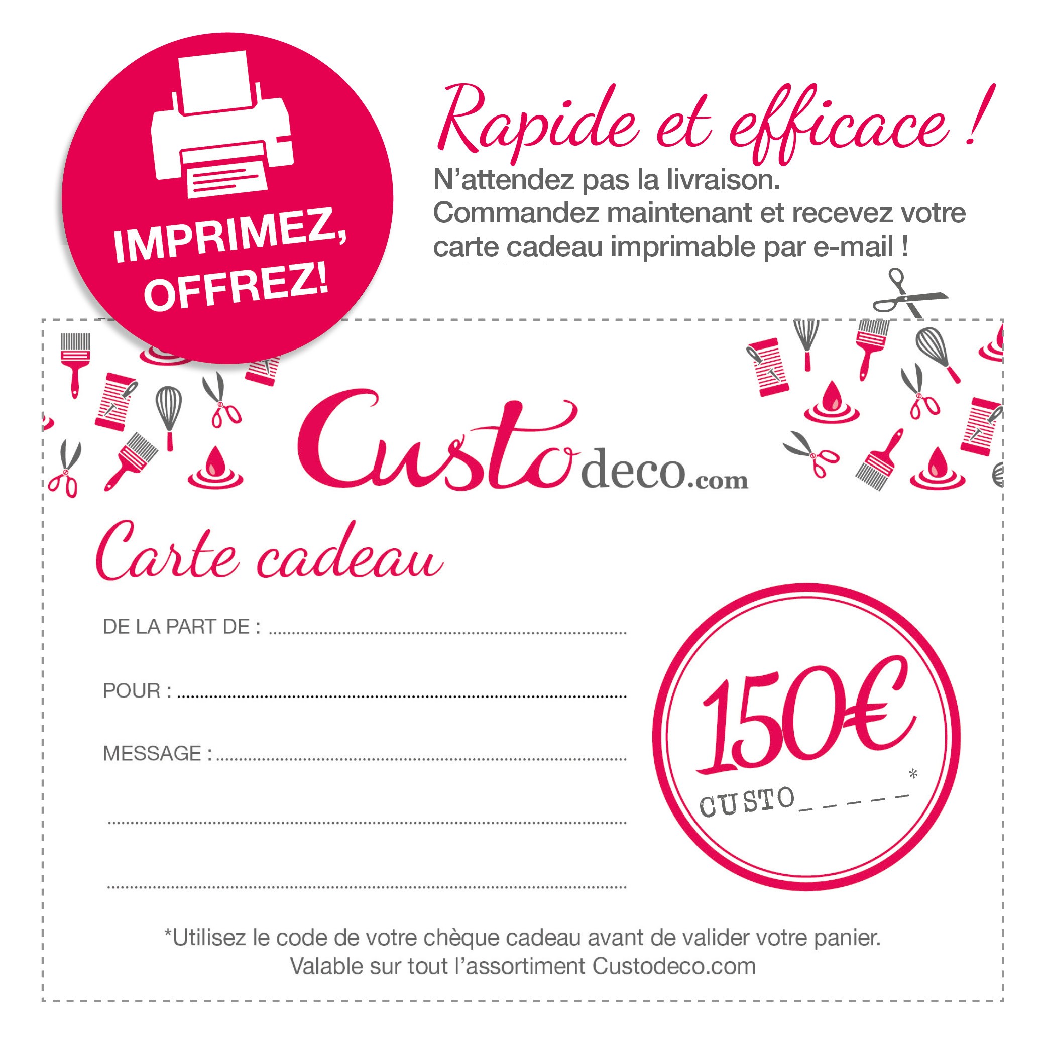 Afdrukbare Custodeco cadeaubon 150 €