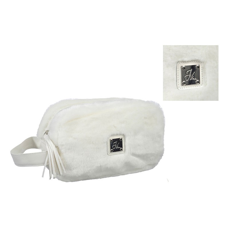 Trousse blanche avec tirette et anse - 24x10x14 cm - fourrure - Jolipa