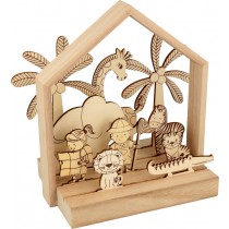 Kit maison et animaux 16x18x11 cm bois - Artemio