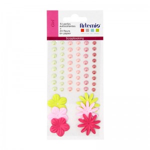 51 parels stickers 24 bloemen papier kleur - Artemio