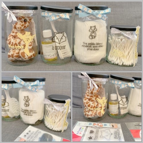 Réalisez un cadeau fait maison pour une baby shower ou un baptême en embossant des tampons transparents sur du verre!