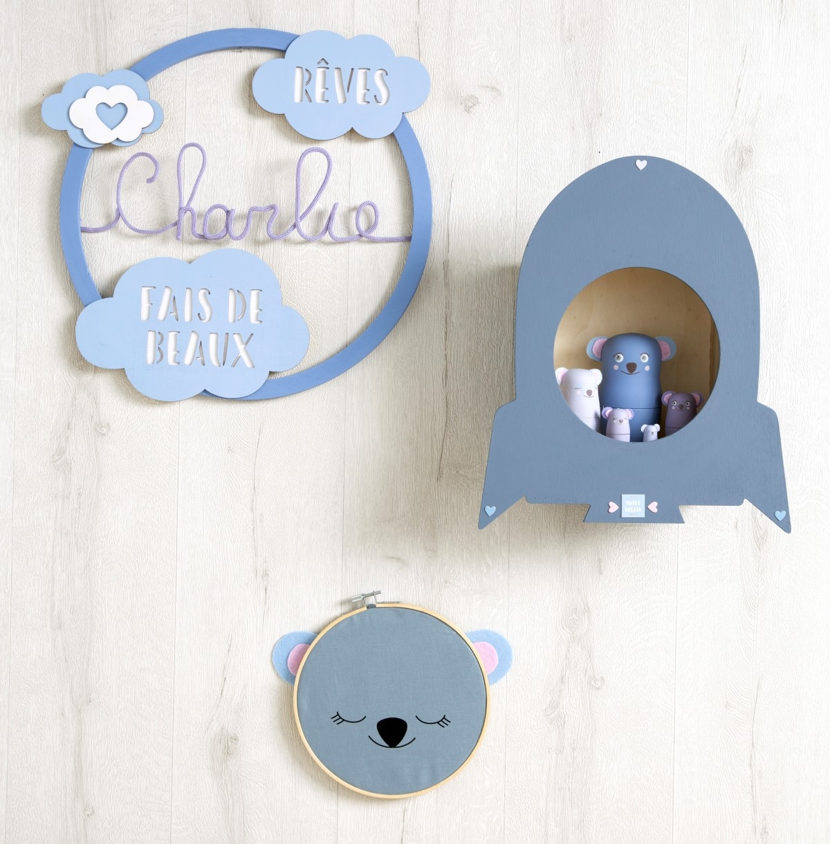 décorer une étagère fusée home deco avec la collection My little baby Artemio