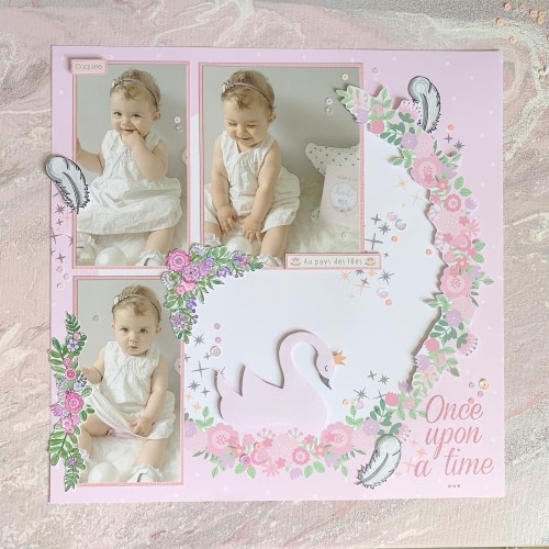 projet home déco pour la chambre d'une petite fille, un epage scrap sur le thème du cygne en rose pastel.