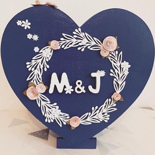 Urne en bois cœur home deco mariage bleu blanc rose