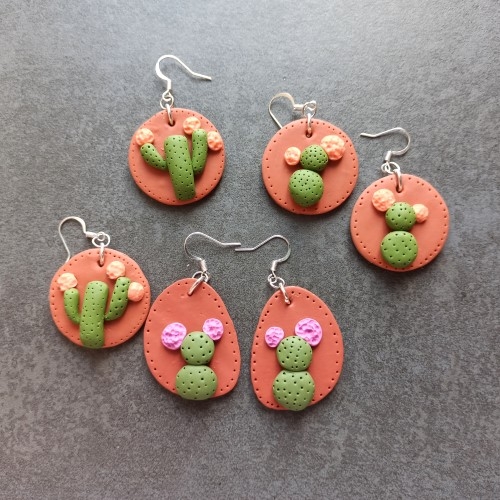 Boucles d'oreilles cactus en pâte polymère Sculpey