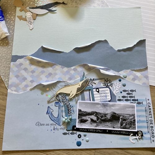 Page scrap 30x30 sur le thème de la mer 