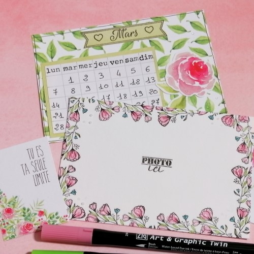 Cadre-photo pour votre calendrier mensuel, page fleuri Mars.