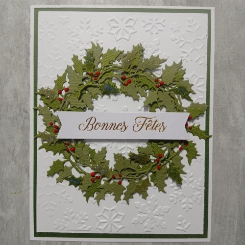 Carte Bonnes fêtes , couronne de feuilles en papier