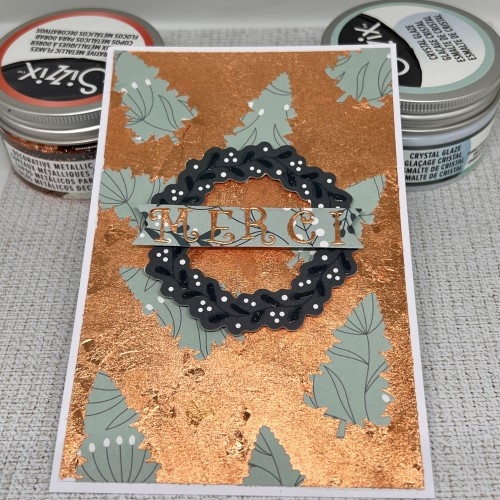 Carte recouverte de copeaux flakes rose gold!