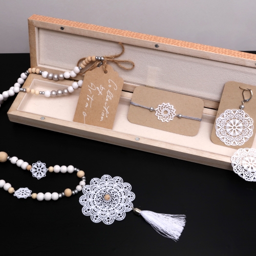 Parure blanche en fimo - Sautoir, bracelet et boucles d'oreilles