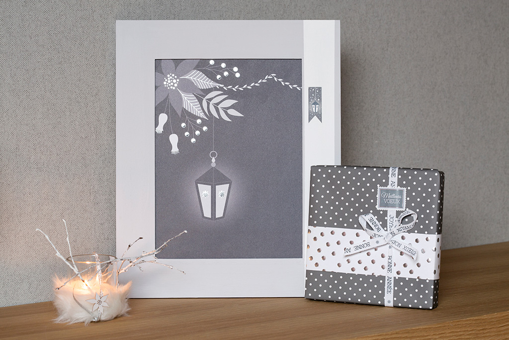 Cadre décoré Noël gris perle
