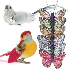 Oiseaux et papillons sur pince